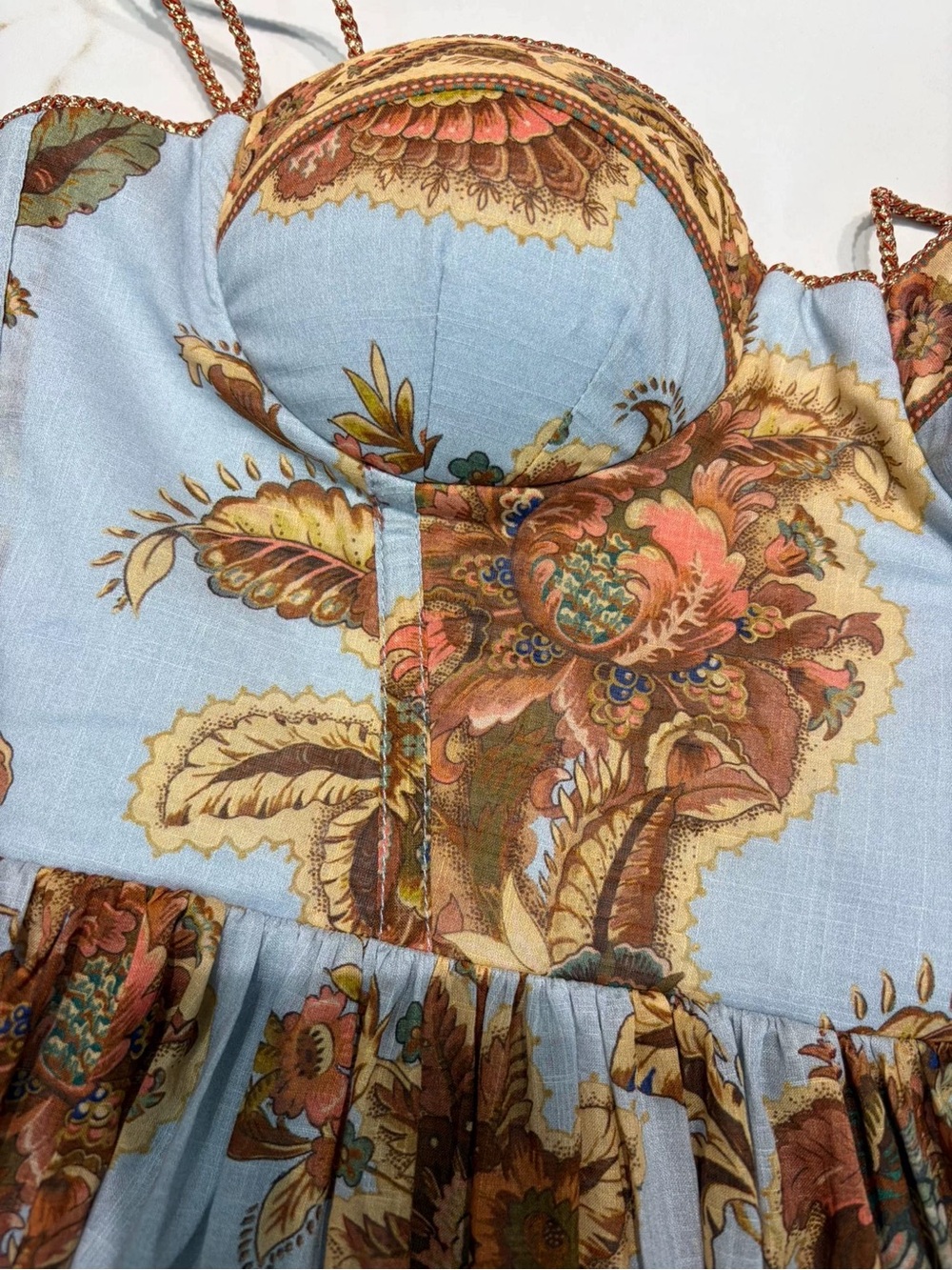 Zimmermann Blue Floral Tie-Shoulder Midi Dress - Picture 4 of 7